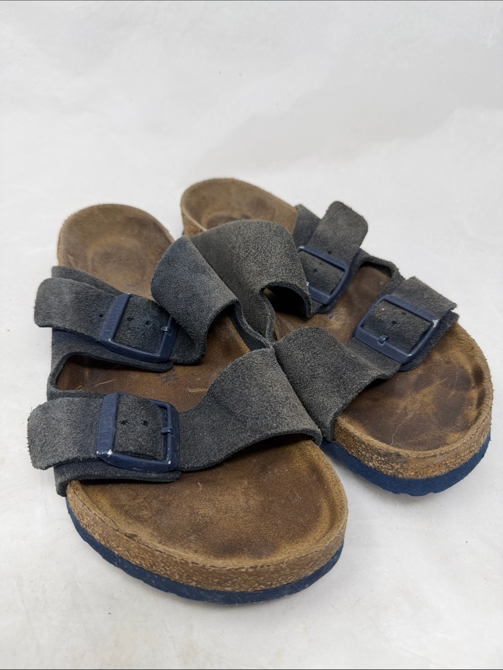 Birkenstock Suede Buckle Slide Sandals Blue Size 39